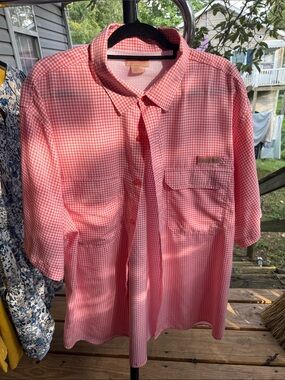 New Mens XXL Realtree Peach/wht Gingham Short-Sleeve Button-Down Shirt